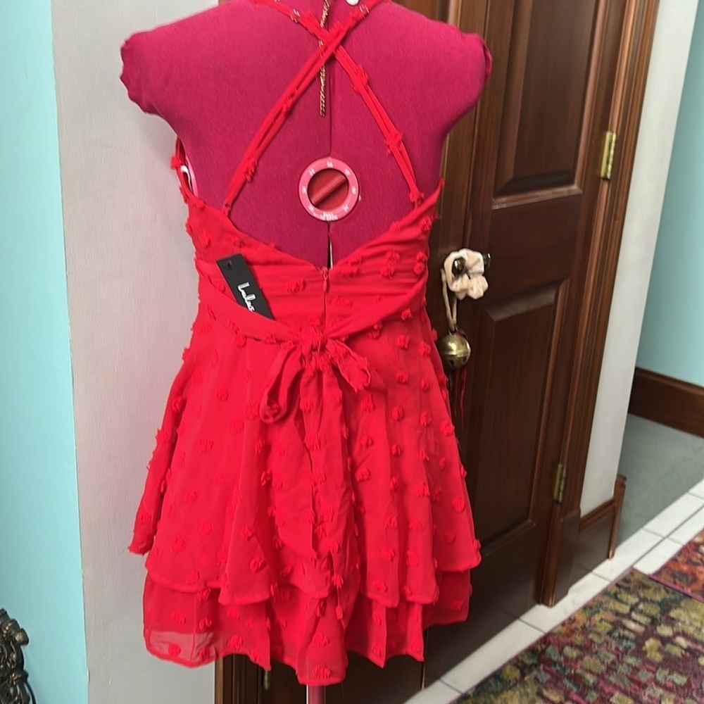 Lulu’s  NWT  Swiss dot  Red  spaghetti strap halter dress  sheer/ lining  size S - Picture 8 of 13